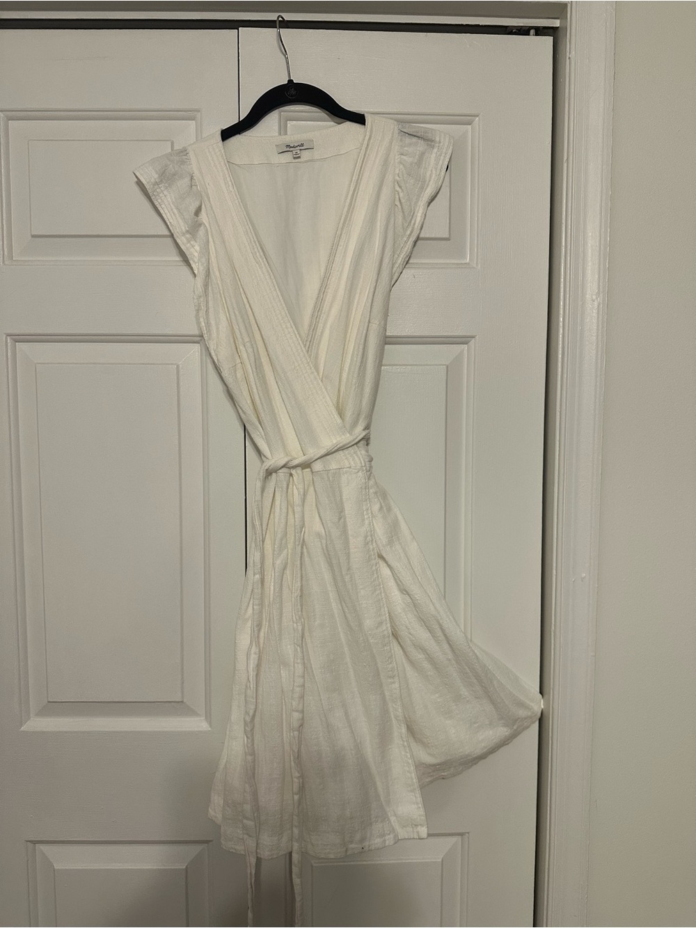 Madewell White Linen Wrap Dress With Cap Sleeves